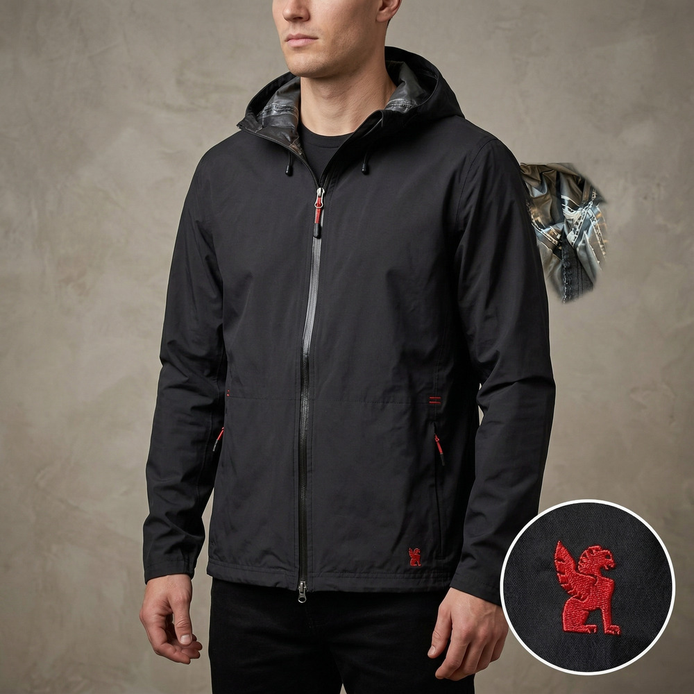 Chrome Men Storm Jacket Black Hooded Rain Shell Windbreaker Techwear Large